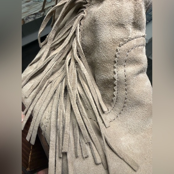 Sam Edelman Louie Western Fringe Suede Ankle Booties - Boho Beige - Picture 13 of 15